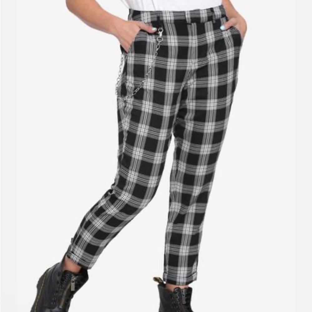 Hot Topic Black Grey Plaid Skinny Pants Trousers Straight Leg Emo Goth Size XS